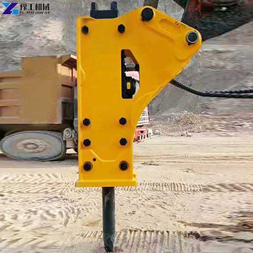 excavator rock hammer working site