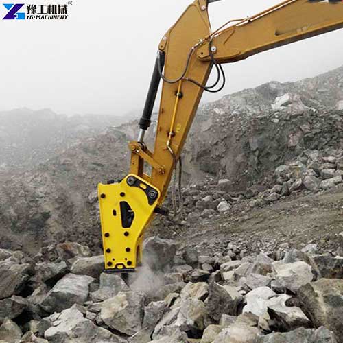 excavator with rock hammer