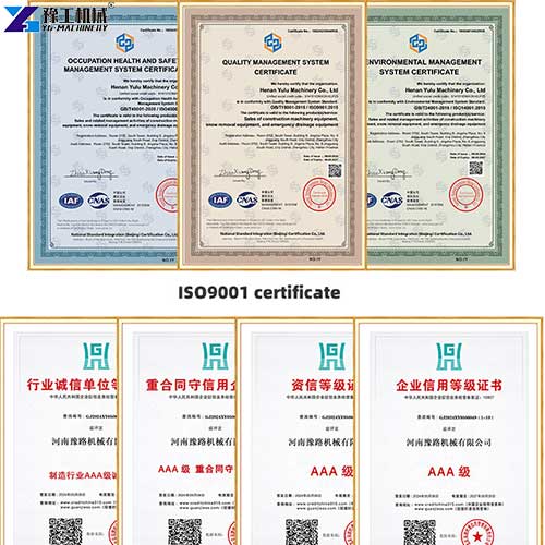 YG excavator dredge pump certificates