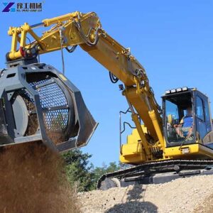 excavator screening bucket use for landscaping and topsoil preparation